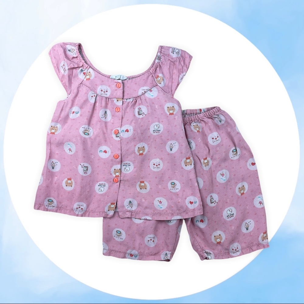 Evenie Pink Bear Coord Pajama Set (Famous Korean KPop Pajama Brand) for Girls